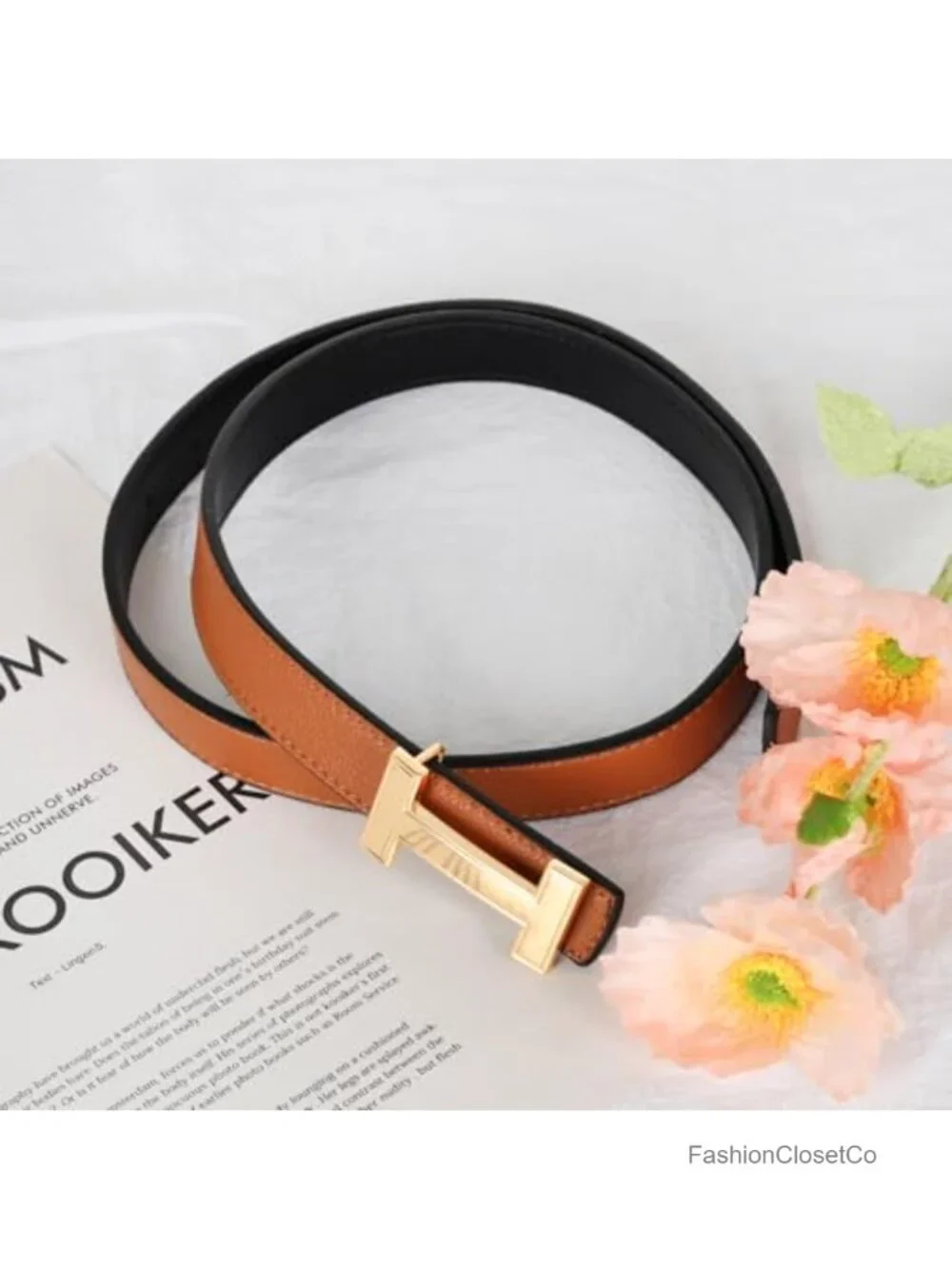 Women's Fashion Leather PU Belt with Gold Buckle Classic Elegant Adjustable